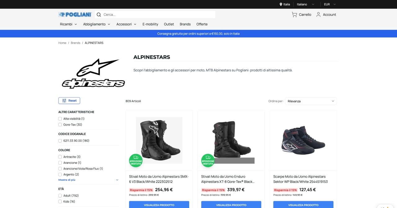 Pogliani brand alpinestars ecommerce marketing