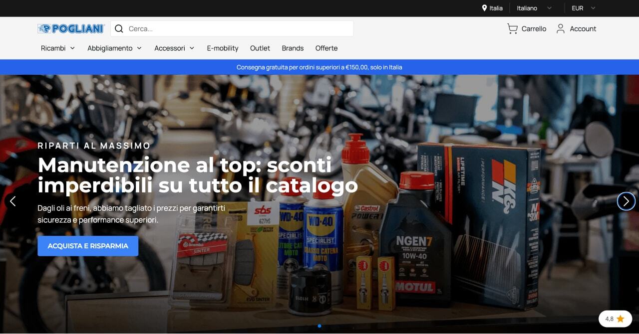 Pogliani homepage ecommerce marketing