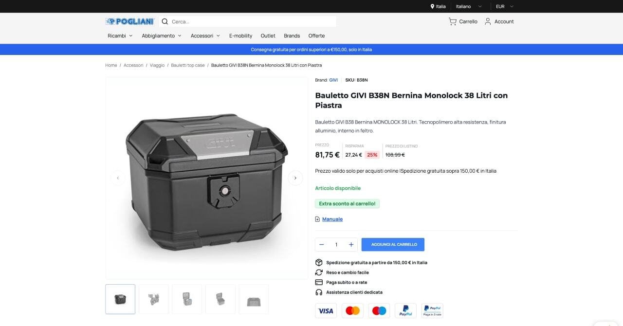 Pogliani prodotto givi ecommerce marketing